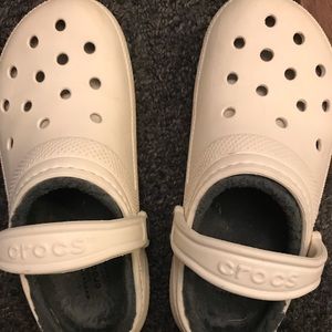 White fur lined crocs